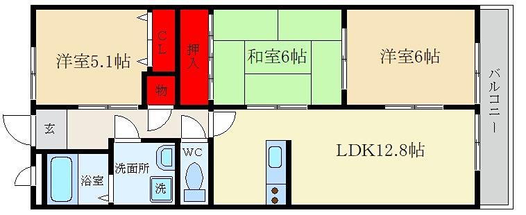 ビバリーフラッツ(3LDK/2階)の間取り写真
