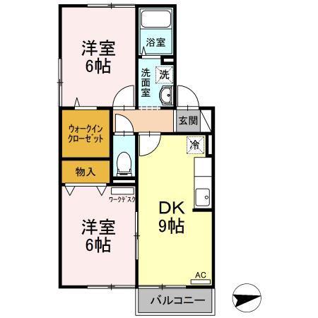 グリーンヒルズ宮前(2DK/2階)の間取り写真