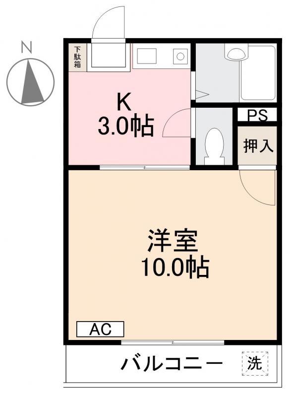 ライズマンション(1K/3階)の間取り写真