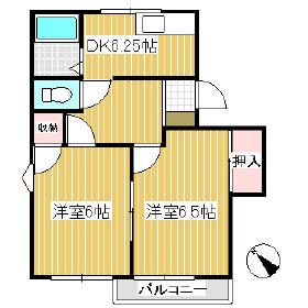 シャトレーゼ神畑(2DK/2階)の間取り写真
