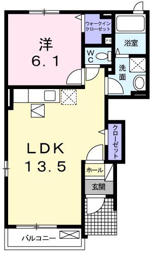 ガーデンヒルズB(1LDK/1階)の間取り写真