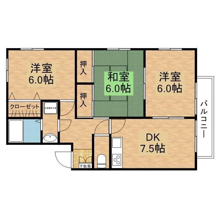 ハイツ河浪(3DK/5階)の間取り写真