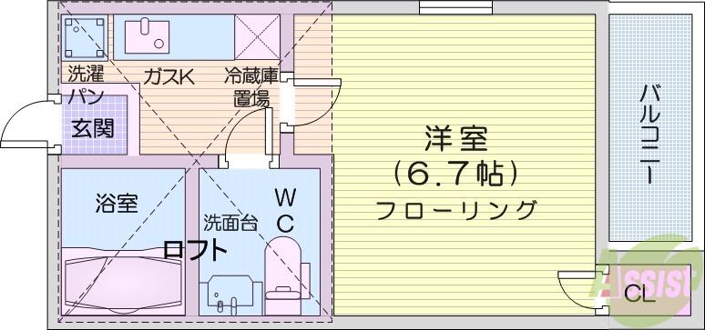 ドリームⅠ(1K/2階)の間取り写真