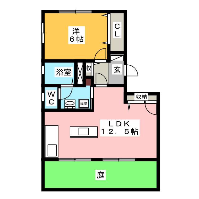 グリーンパークはやのA(1LDK/1階)の間取り写真