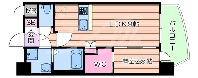 プレサンス江坂ベルフィーヌ(1LDK/9階)の間取り写真