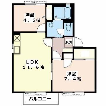 カーサー若の宮(2LDK/1階)の間取り写真