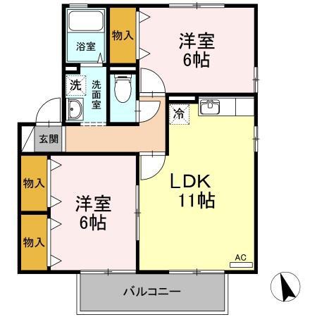 ピュアタウンABCDE(2LDK/2階)の間取り写真