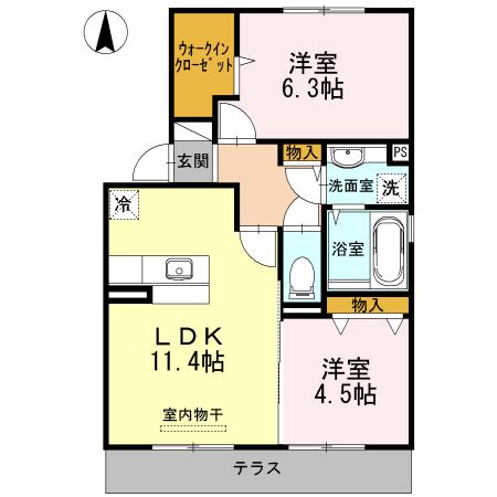 グランユニティーA棟(2LDK/1階)の間取り写真