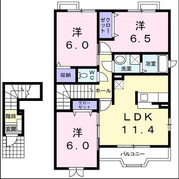 カモミールIII A(3LDK/2階)の間取り写真