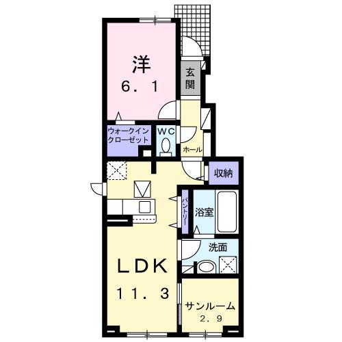 ヴィラ シャングリラ 寺尾(1LDK/1階)の間取り写真