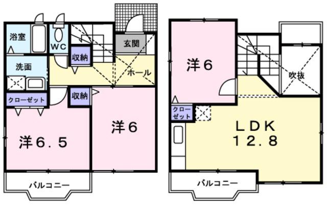ユタカハイツ加賀田B棟(3LDK/1階)の間取り写真