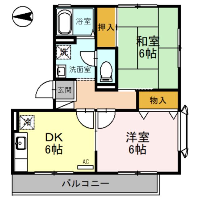 ハイカムール梅寿(2DK/1階)の間取り写真
