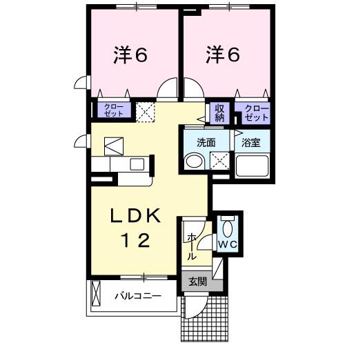 バロン ドゥ(2LDK/1階)の間取り写真