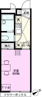 ラトゥール鳩ヶ谷坂下(1K/2階)の間取り写真