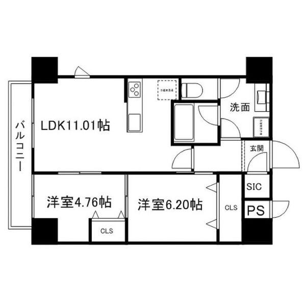 グラン・ドミール小田原山本丁(2LDK/2階)の間取り写真