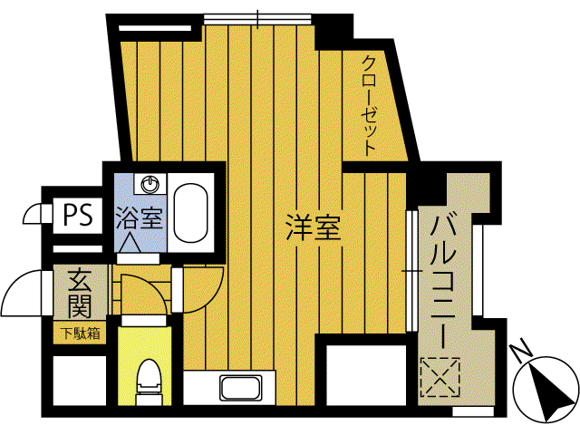 ベル港町(1K/4階)の間取り写真