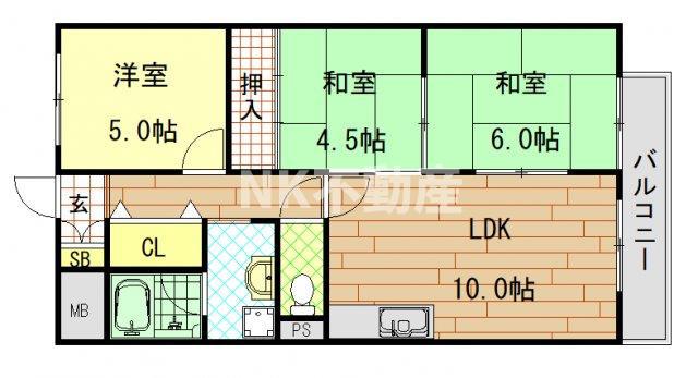 コーポおくだ(3LDK/2階)の間取り写真