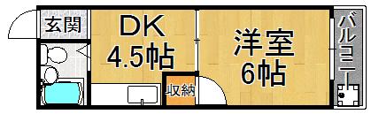 エメラルド東難波(1DK/4階)の間取り写真