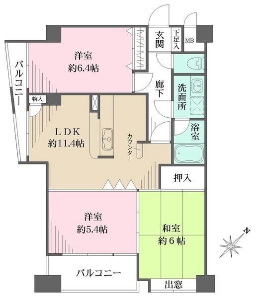 ソレイユ雪谷(3LDK/4階)の間取り写真