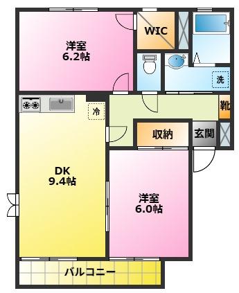 スクエア小杉A(2DK/3階)の間取り写真