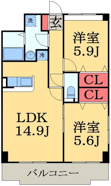 ドミール陽水(2LDK/2階)の間取り写真