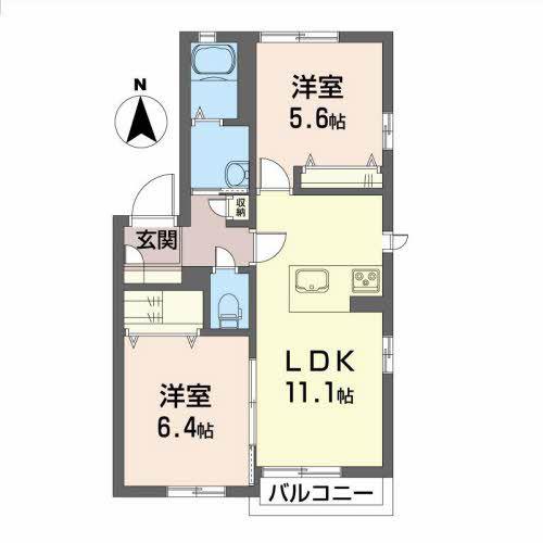 ピュアタウン B棟(2LDK/2階)の間取り写真