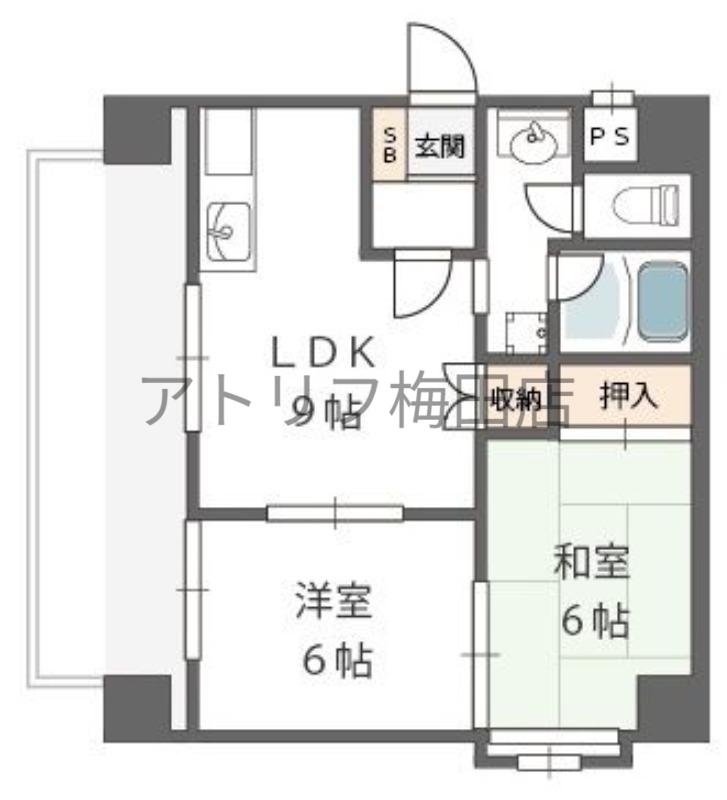 ツバサ石田ビル(2LDK/3階)の間取り写真