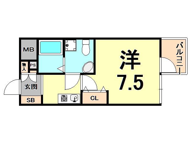 S-FORT西宮(1K/3階)の間取り写真