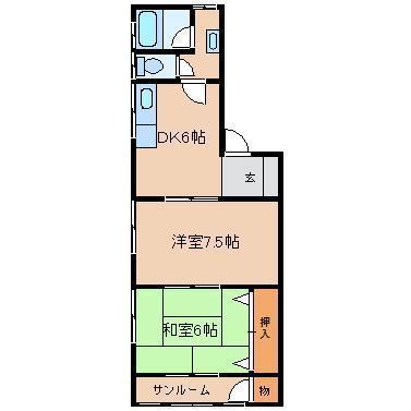 ニシキハイツ(2DK/2階)の間取り写真