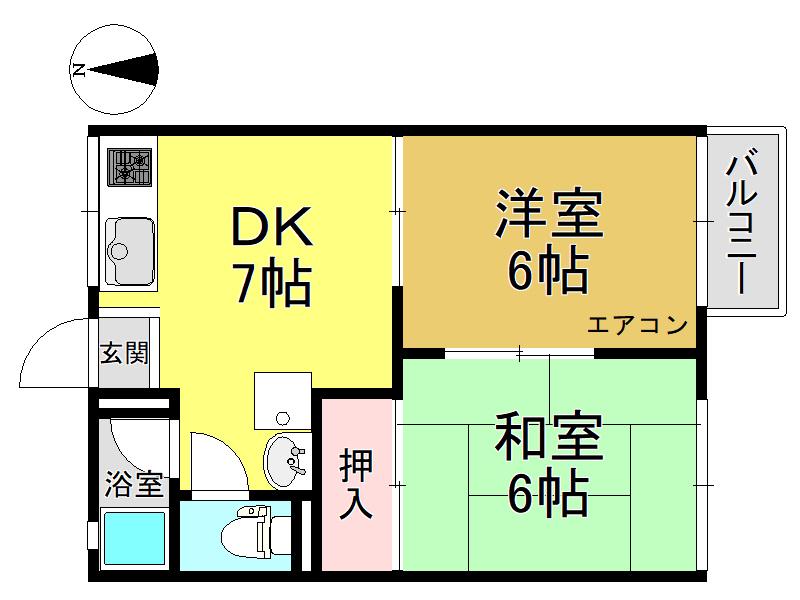 大中ハイツ(2DK/2階)の間取り写真