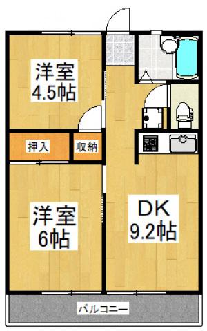 竹丘コーポ(2DK/1階)の間取り写真