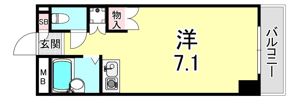 西灘駅前ハイツ(ワンルーム/2階)の間取り写真