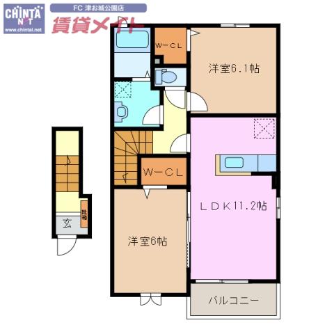 ソレアードK・IV(2LDK/2階)の間取り写真