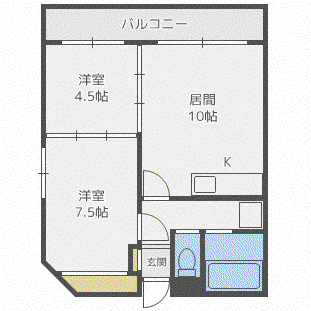 ドミローレル第8(2LDK/8階)の間取り写真