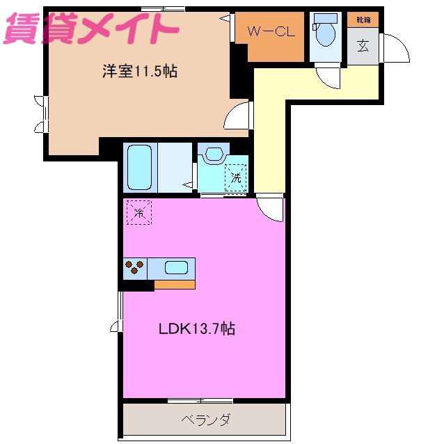 カルチェ・ジュネ(1LDK/3階)の間取り写真