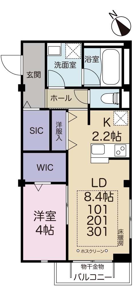 パーシモンフォレスト45(1LDK/2階)の間取り写真