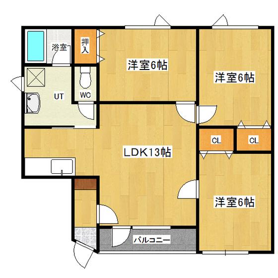 美山スカイハイツ(3LDK/2階)の間取り写真