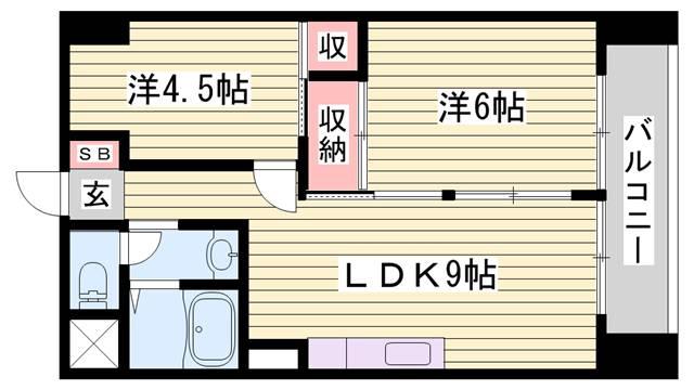 インタービレッジ西夢前台(2LDK/2階)の間取り写真