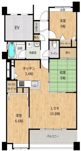 ランドゥール久留米セントラルステージ(3LDK/15階)の間取り写真