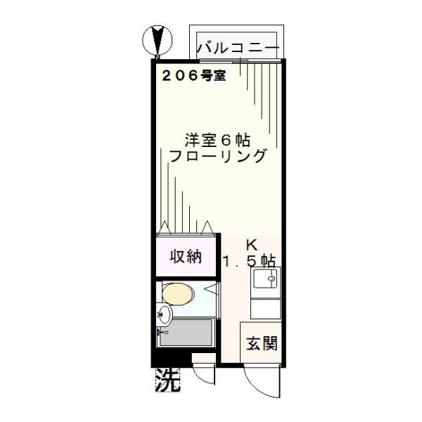 コーポサン(1K/2階)の間取り写真