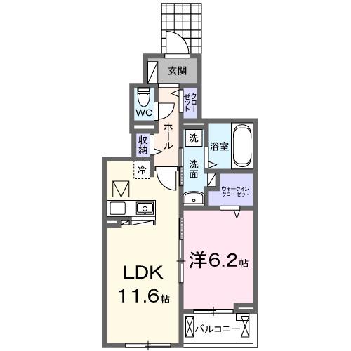 グラシアス 甲斐(1LDK/1階)の間取り写真
