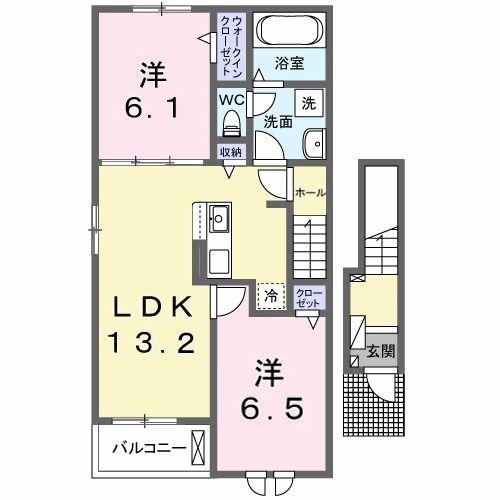 フェリス(2LDK/2階)の間取り写真