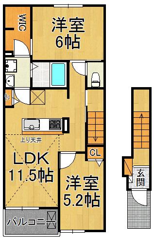 メゾンリヴィエールⅠ(2LDK/2階)の間取り写真