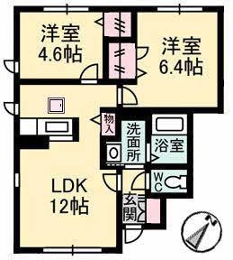 スカイランド B棟(2LDK/1階)の間取り写真