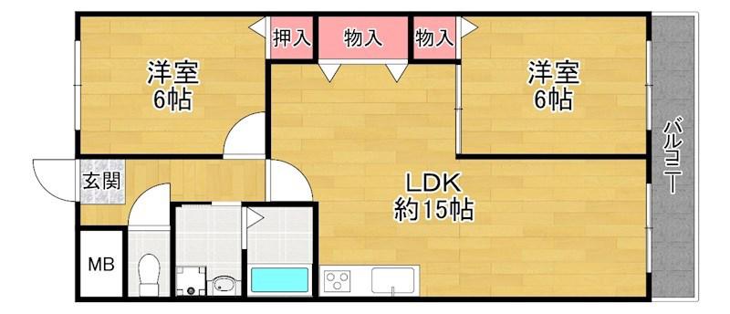 レオハイム津田II(2LDK/3階)の間取り写真