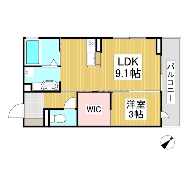 トリシア横町イースト(1LDK/3階)の間取り写真
