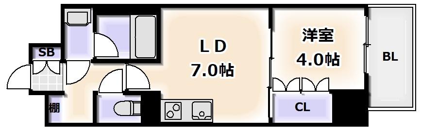 CITY CURRENT TENNOJI BROADシティカレント天(1DK/9階)の間取り写真