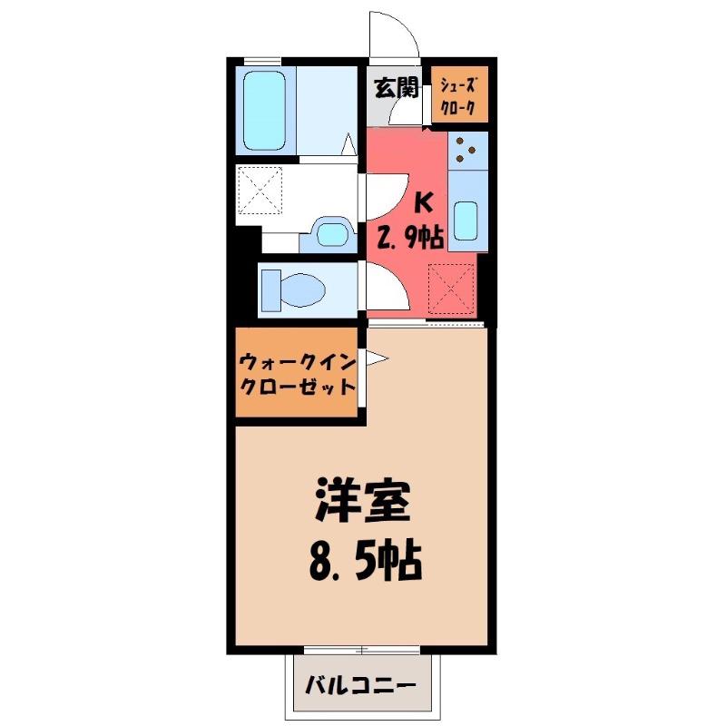 ミーティス B(1K/2階)の間取り写真