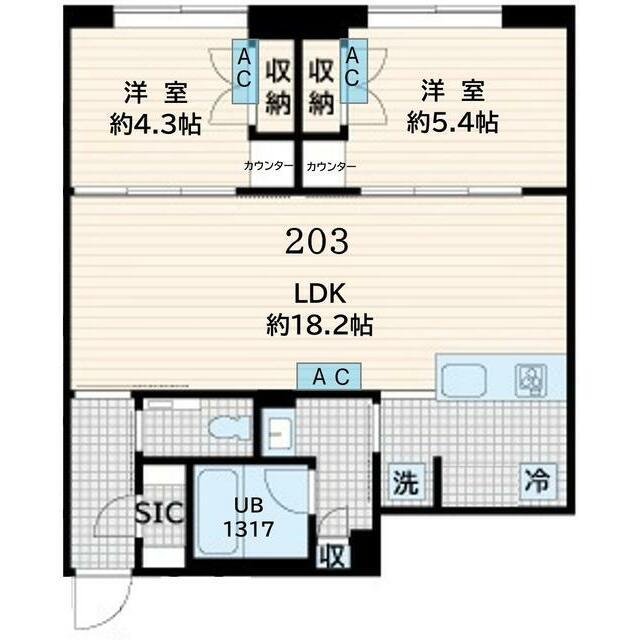 AGLAIA恵比寿 部屋番号203(2LDK/1階)の間取り写真