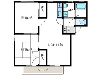 ボヌールB(2LDK/1階)の間取り写真
